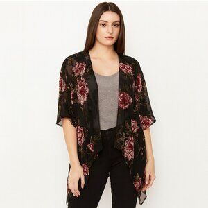 Bonded Women's Black Floral Open Front Jacket Size S